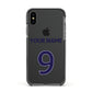 Personalised Football Name and Number Apple iPhone Xs Impact Case Black Edge on Black Phone