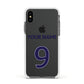 Personalised Football Name and Number Apple iPhone Xs Impact Case White Edge on Black Phone