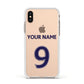 Personalised Football Name and Number Apple iPhone Xs Impact Case White Edge on Gold Phone