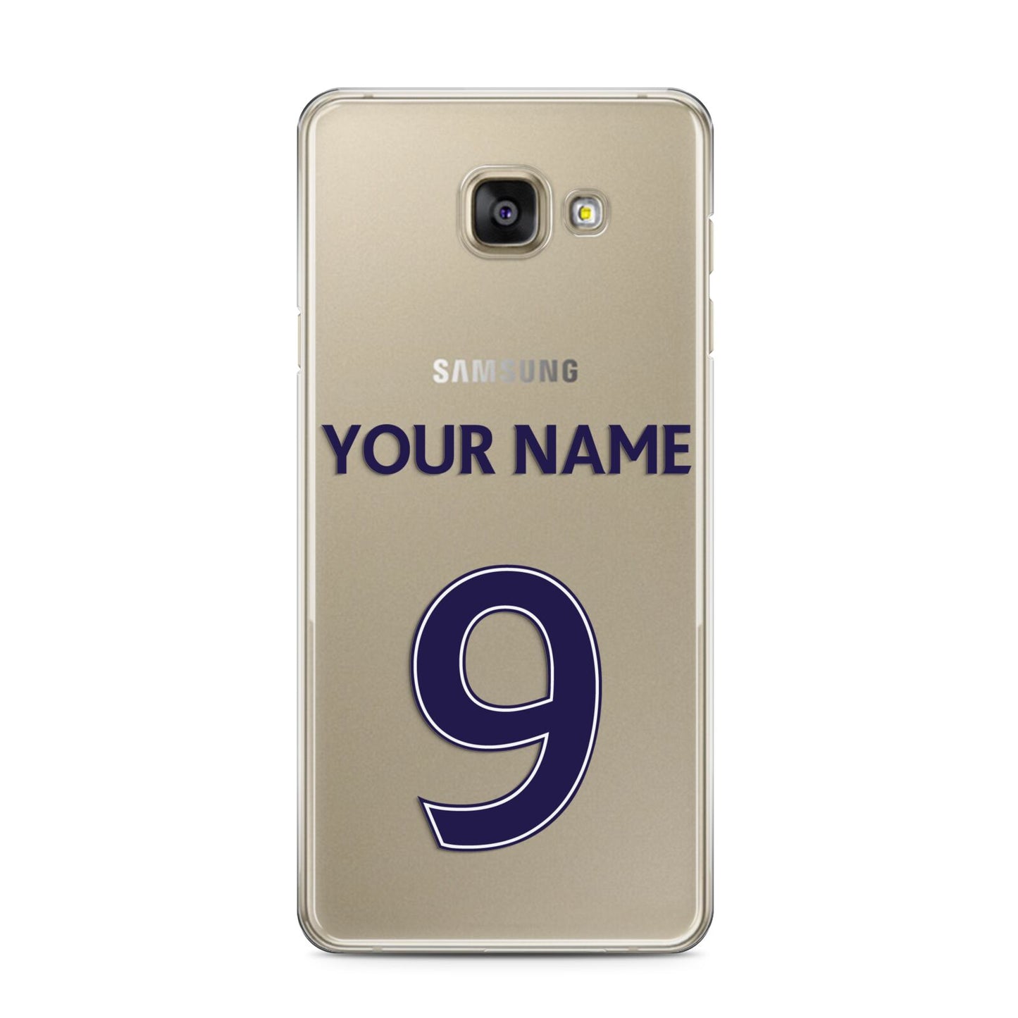 Personalised Football Name and Number Samsung Galaxy A3 2016 Case on gold phone