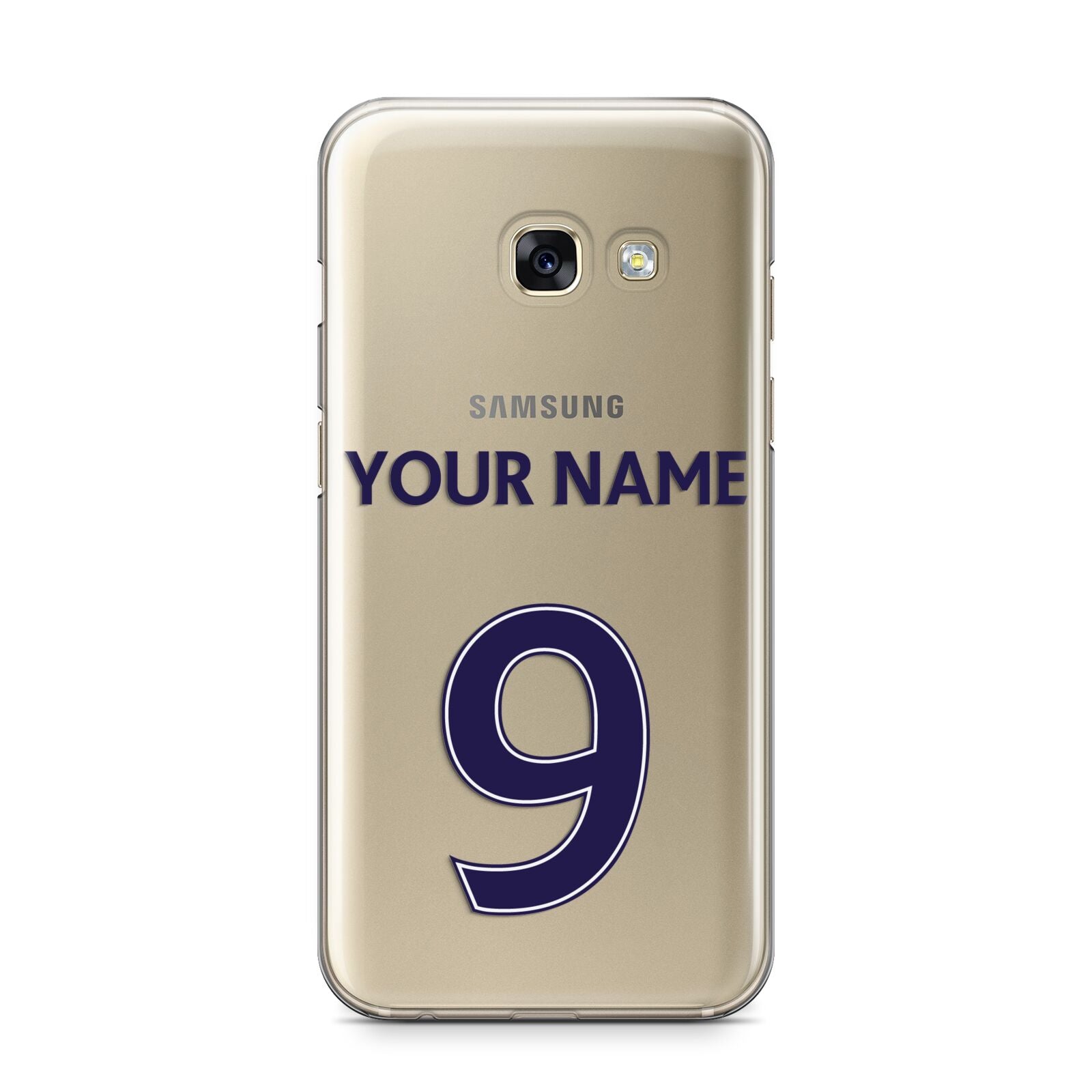 Personalised Football Name and Number Samsung Galaxy A3 2017 Case on gold phone