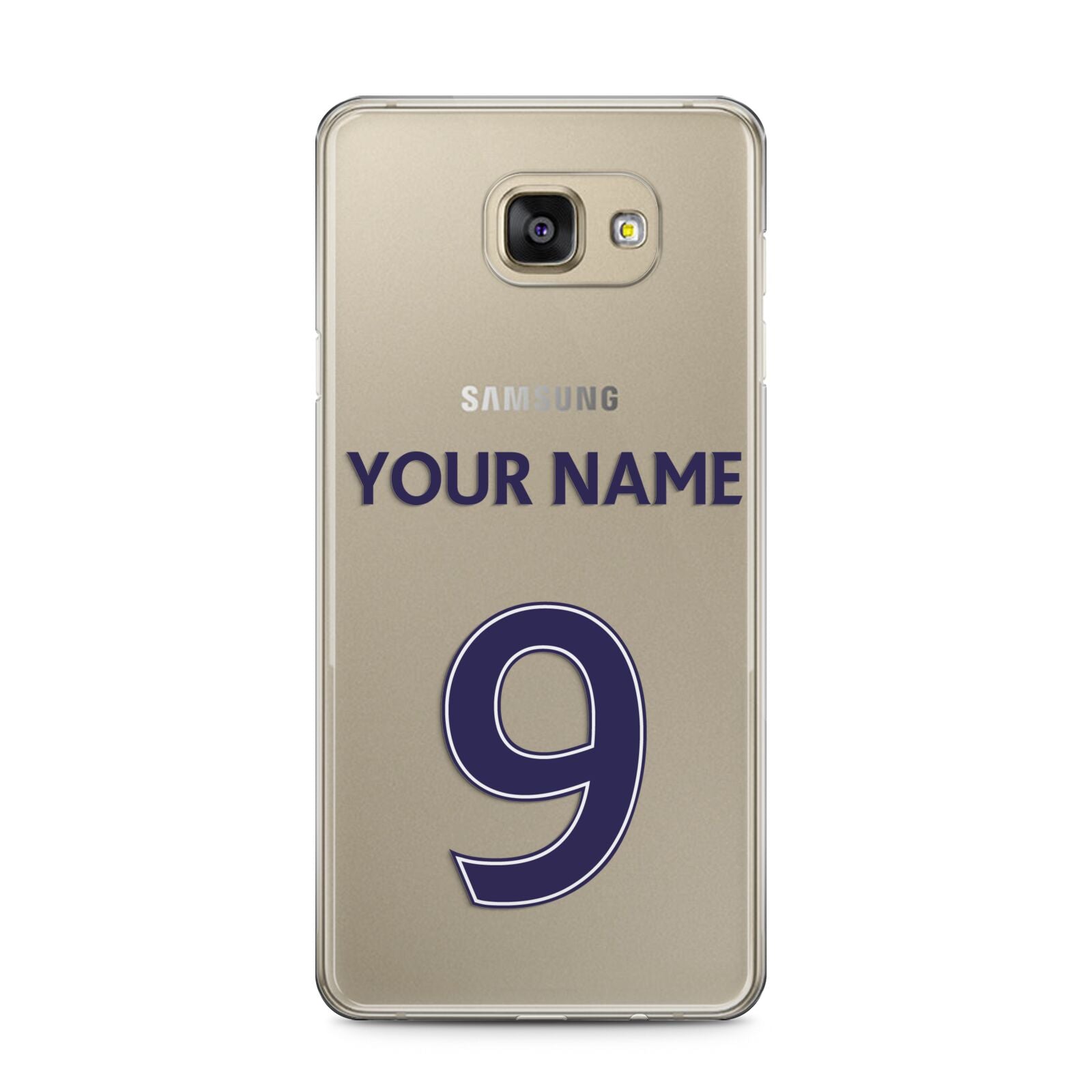 Personalised Football Name and Number Samsung Galaxy A5 2016 Case on gold phone
