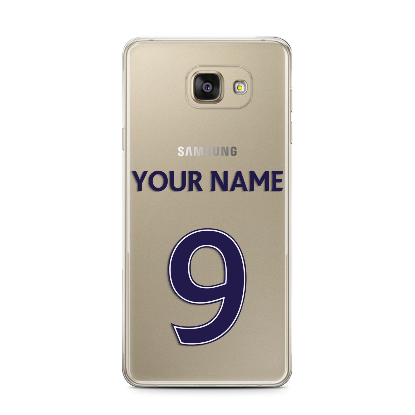 Personalised Football Name and Number Samsung Galaxy A7 2016 Case on gold phone