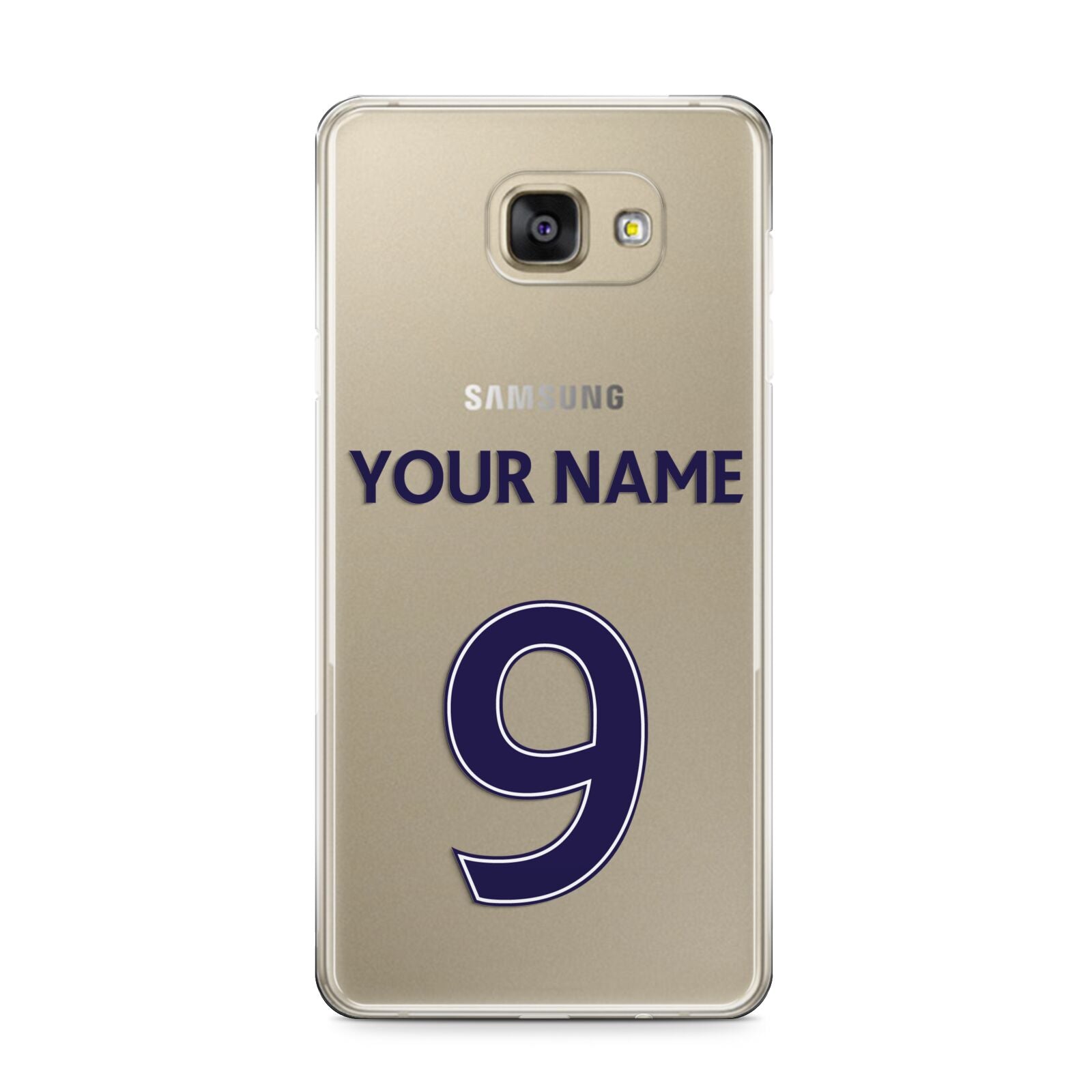 Personalised Football Name and Number Samsung Galaxy A9 2016 Case on gold phone