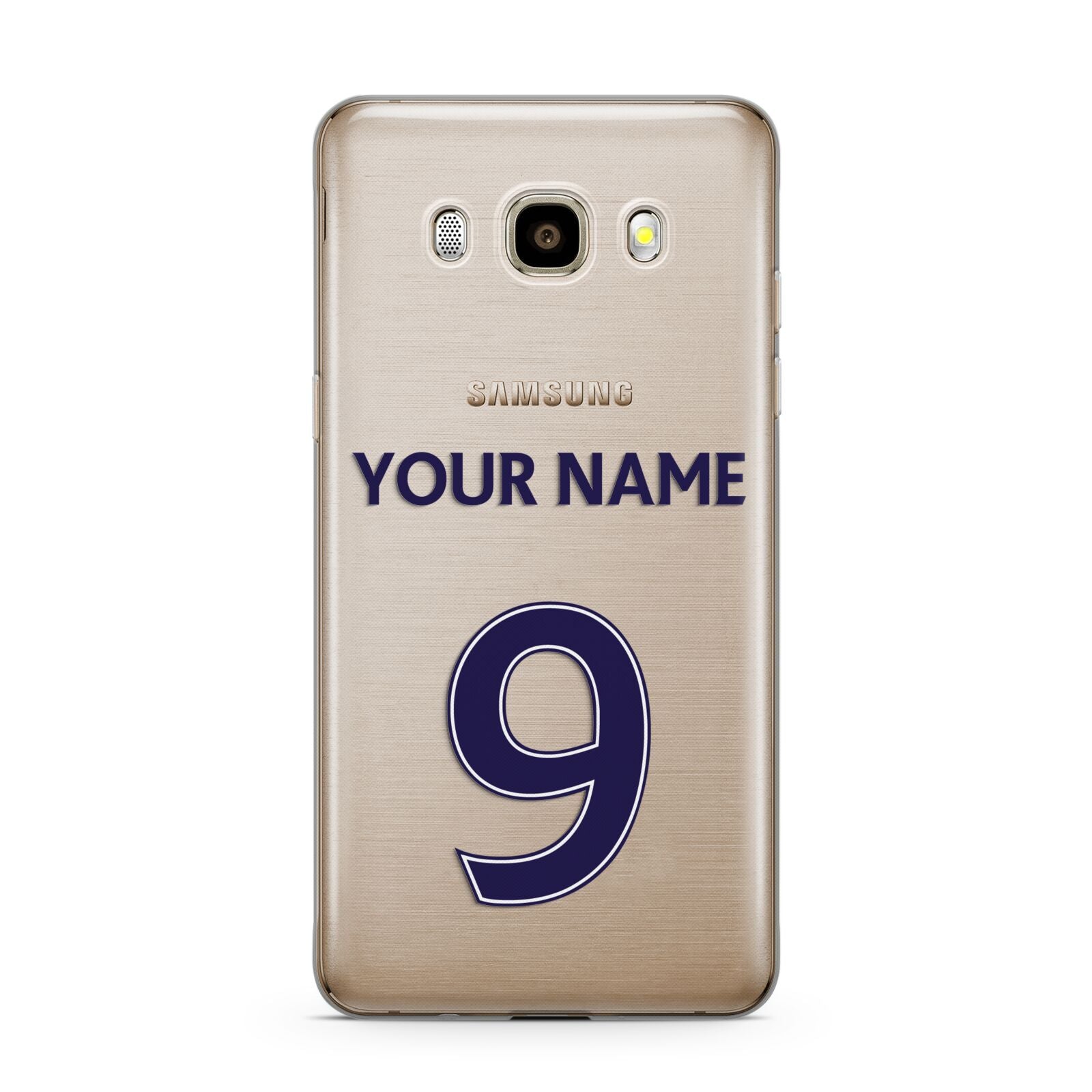 Personalised Football Name and Number Samsung Galaxy J7 2016 Case on gold phone