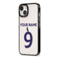 Personalised Football Name and Number iPhone 13 Black Impact Case Side Angle on Silver phone