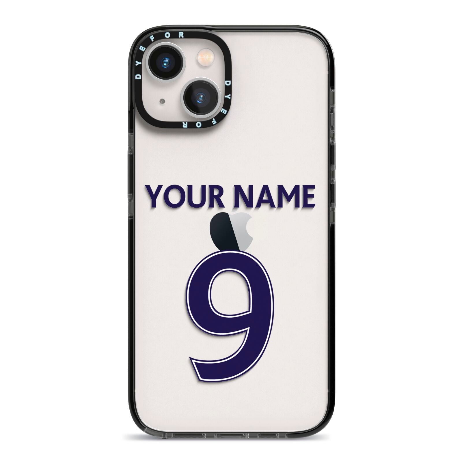 Personalised Football Name and Number iPhone 13 Black Impact Case on Silver phone