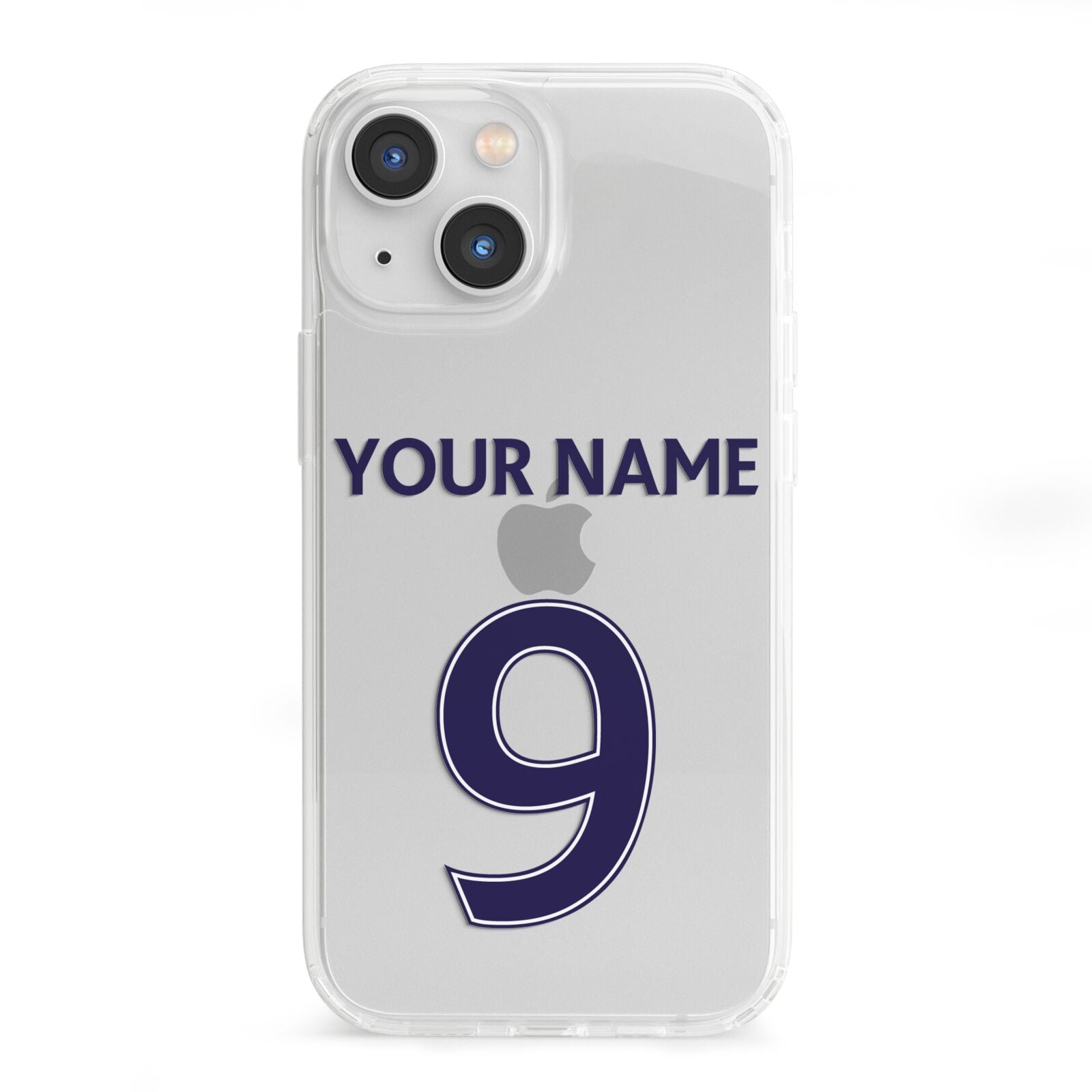 Personalised Football Name and Number iPhone 13 Mini Clear Bumper Case