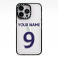 Personalised Football Name and Number iPhone 13 Pro Black Impact Case on Silver phone