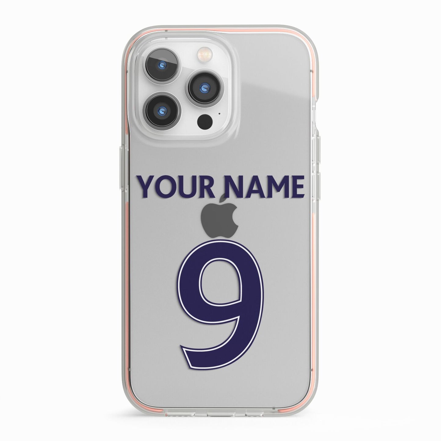 Personalised Football Name and Number iPhone 13 Pro TPU Impact Case with Pink Edges