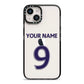 Personalised Football Name and Number iPhone 14 Black Impact Case on Silver phone