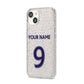 Personalised Football Name and Number iPhone 14 Glitter Tough Case Starlight Angled Image