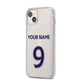 Personalised Football Name and Number iPhone 14 Plus Clear Tough Case Starlight Angled Image