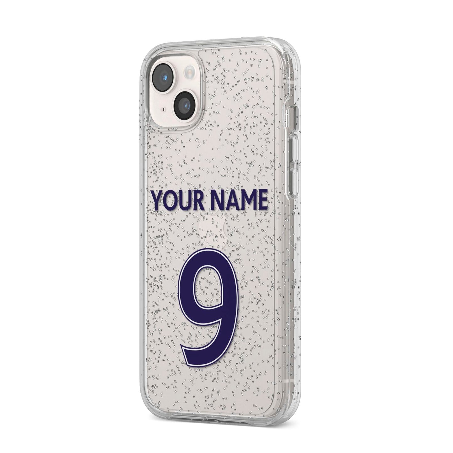 Personalised Football Name and Number iPhone 14 Plus Glitter Tough Case Starlight Angled Image