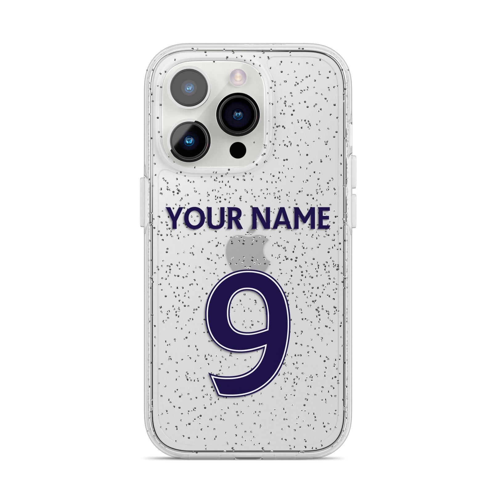 Personalised Football Name and Number iPhone 14 Pro Glitter Tough Case Silver