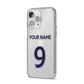 Personalised Football Name and Number iPhone 14 Pro Max Clear Tough Case Silver Angled Image