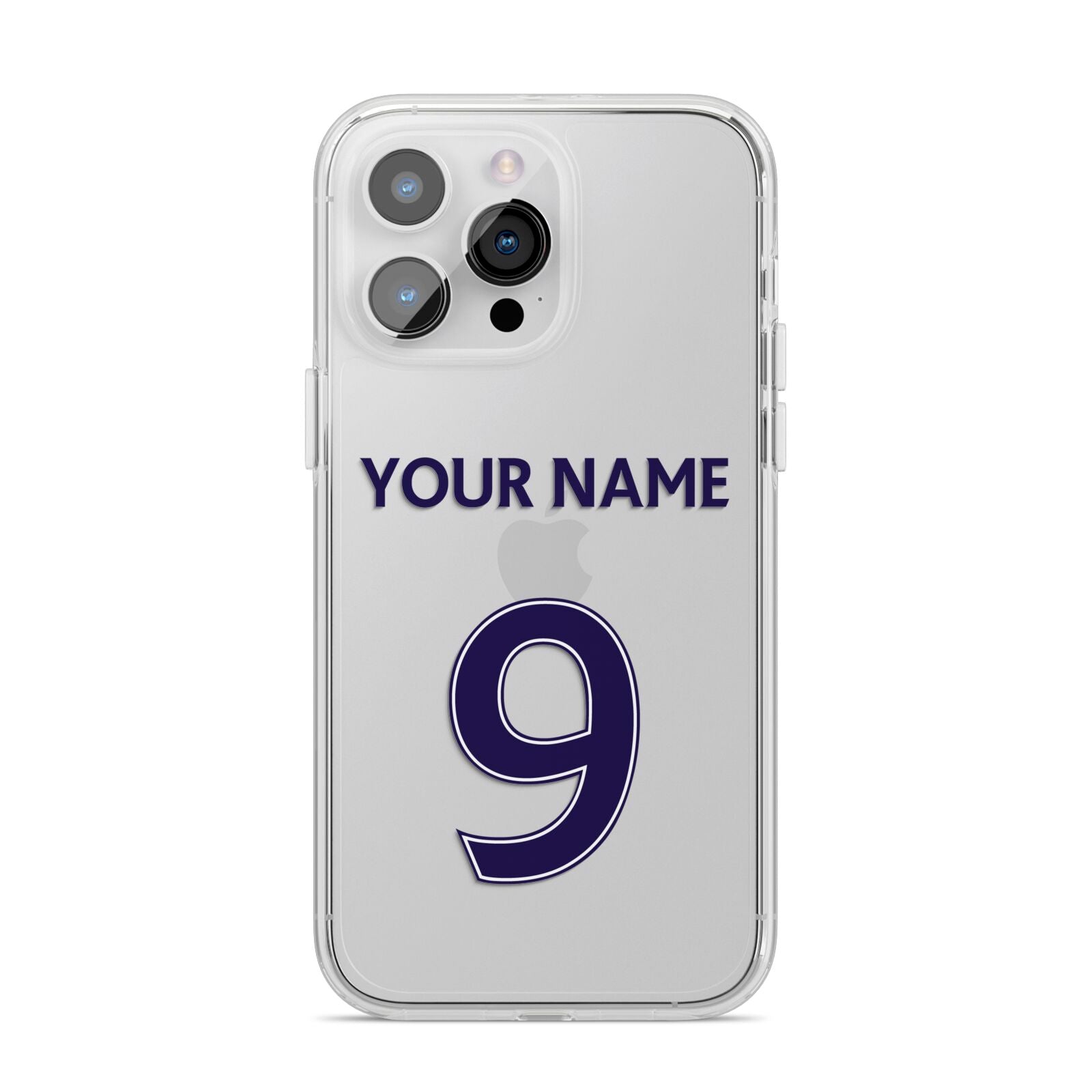 Personalised Football Name and Number iPhone 14 Pro Max Clear Tough Case Silver