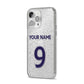Personalised Football Name and Number iPhone 14 Pro Max Glitter Tough Case Silver Angled Image
