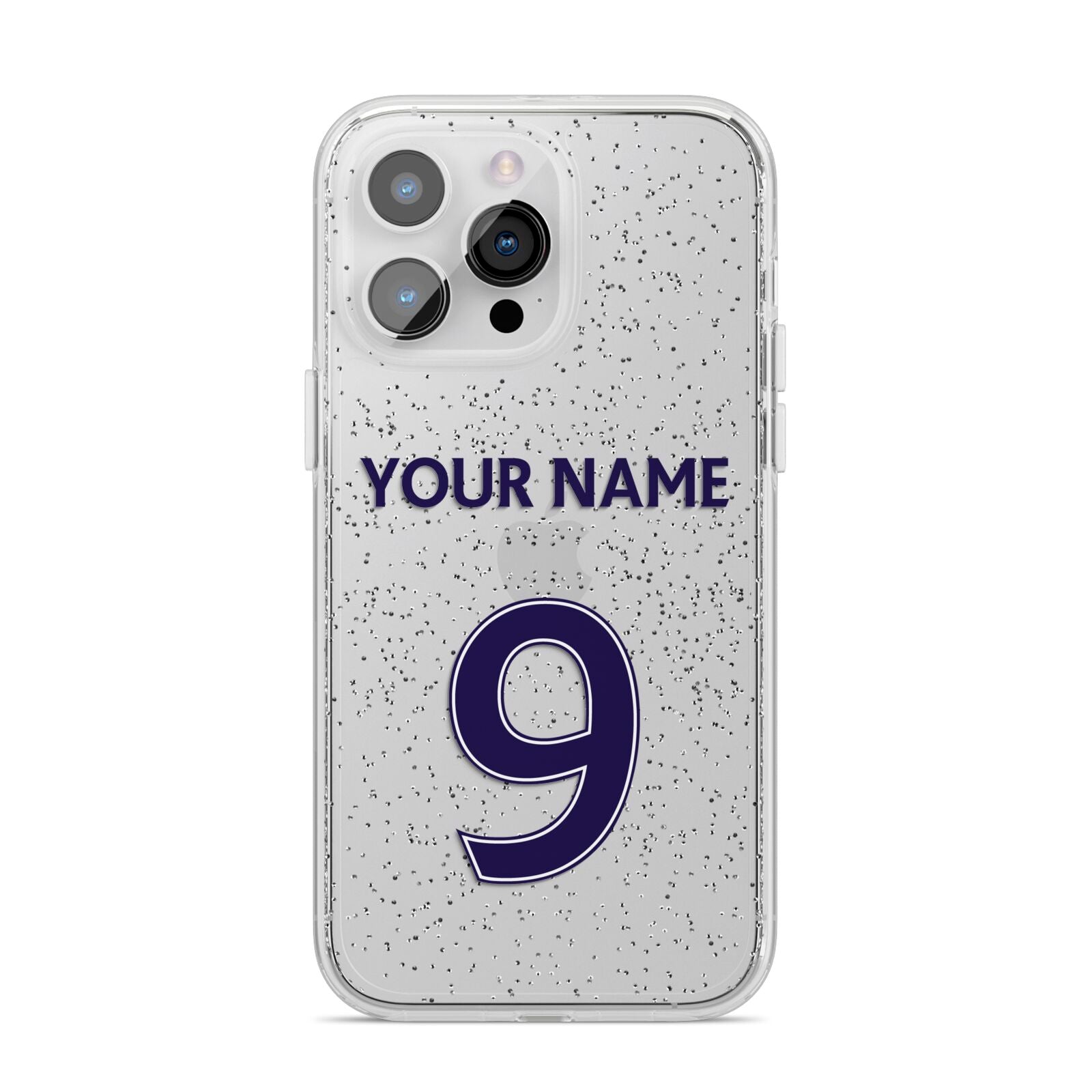 Personalised Football Name and Number iPhone 14 Pro Max Glitter Tough Case Silver