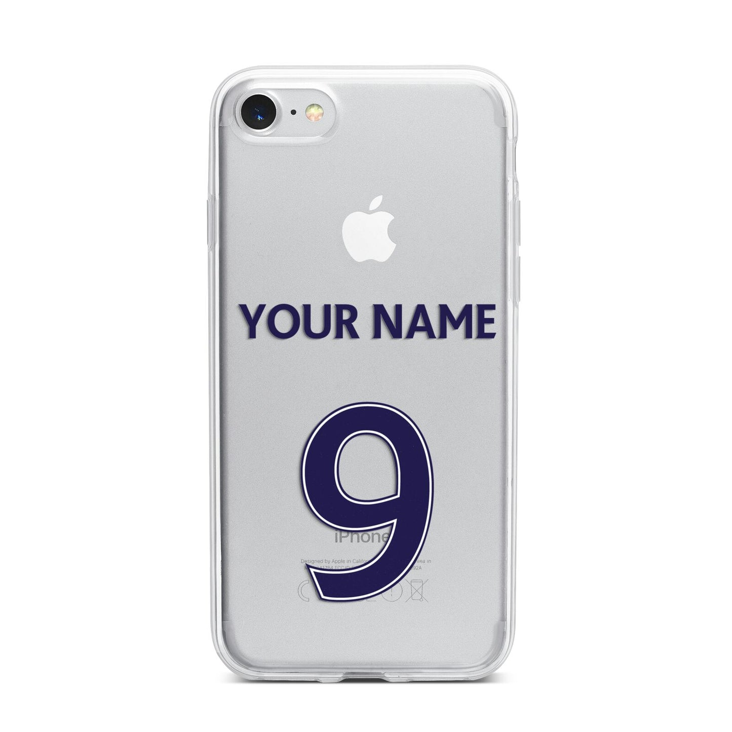 Personalised Football Name and Number iPhone 7 Bumper Case on Silver iPhone