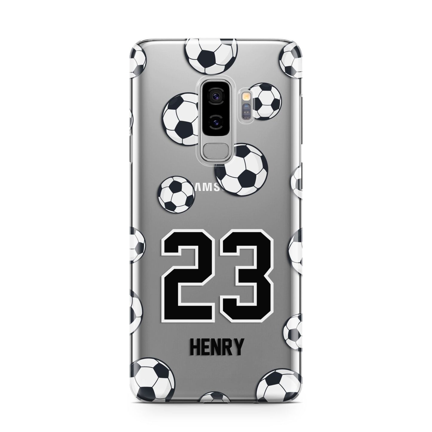 Personalised Football Samsung Galaxy S9 Plus Case on Silver phone