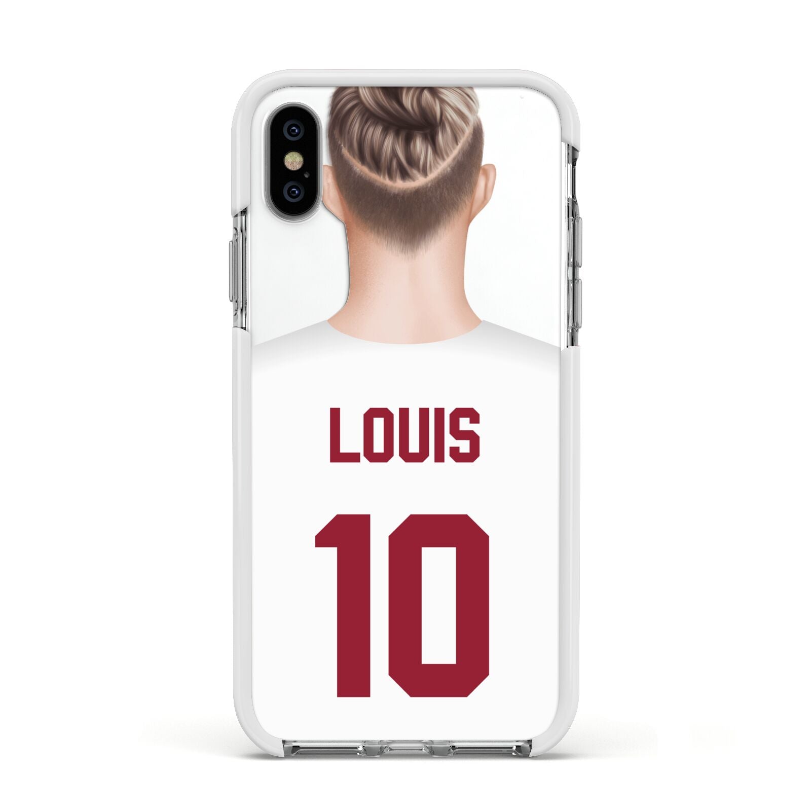 Personalised Football Shirt Apple iPhone Xs Impact Case White Edge on Silver Phone