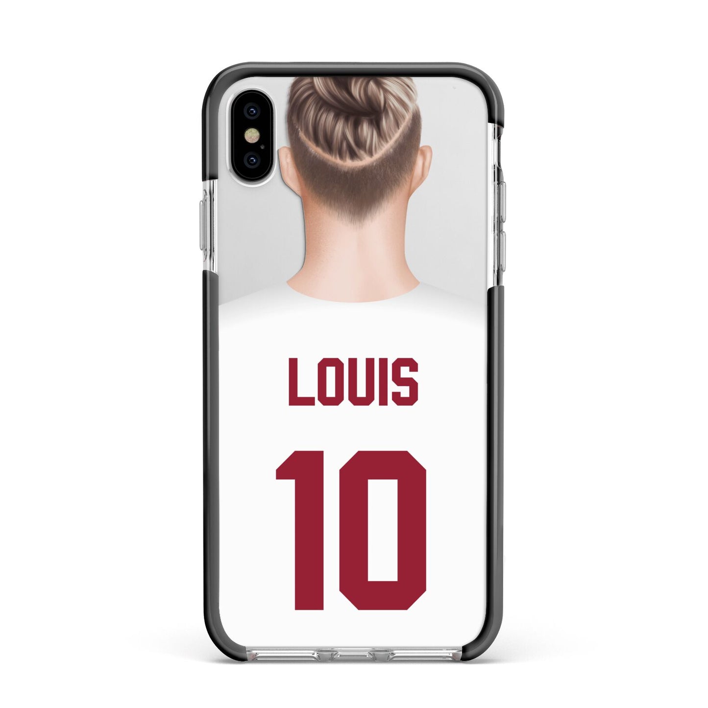 Personalised Football Shirt Apple iPhone Xs Max Impact Case Black Edge on Silver Phone