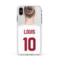 Personalised Football Shirt Apple iPhone Xs Max Impact Case White Edge on Silver Phone