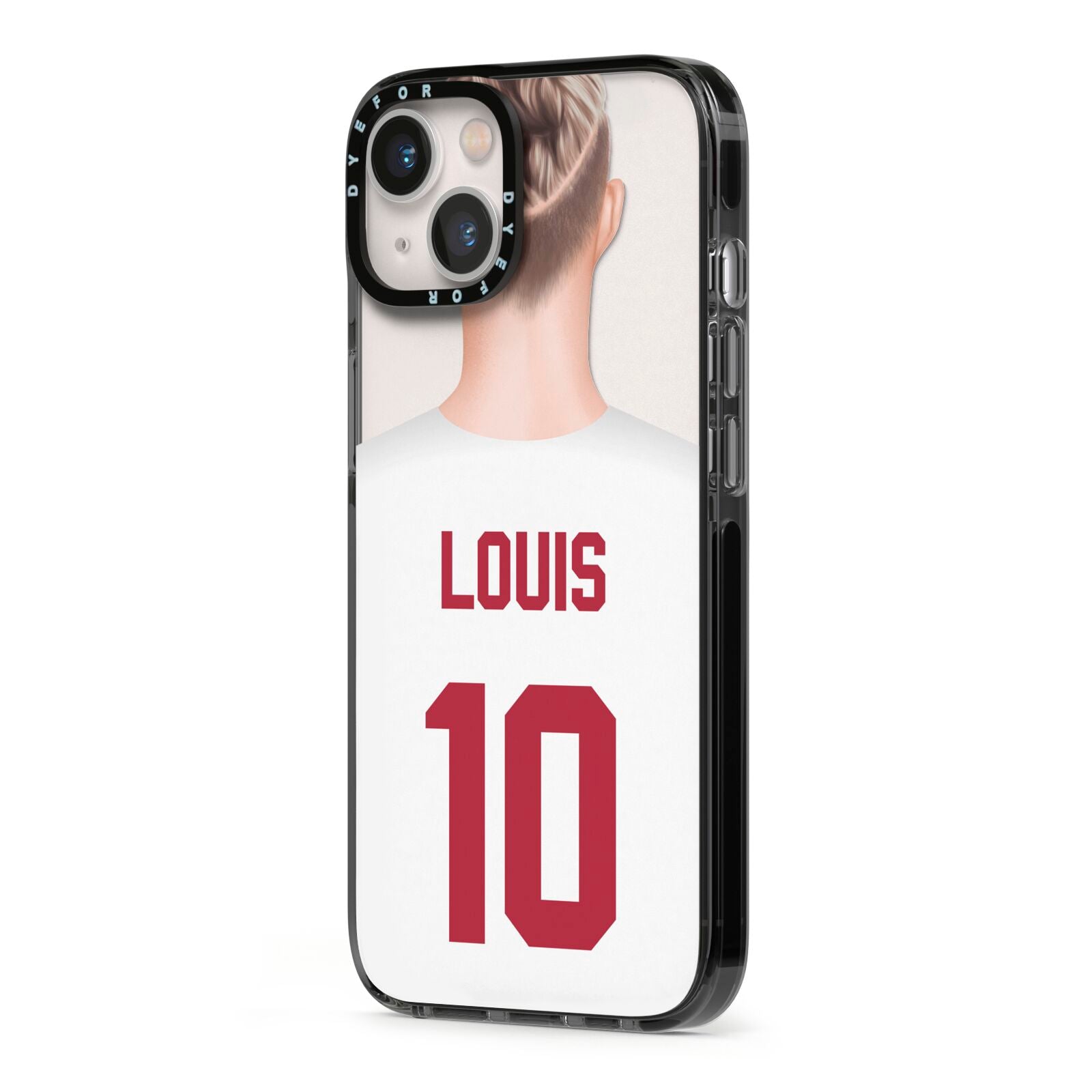 Personalised Football Shirt iPhone 13 Black Impact Case Side Angle on Silver phone