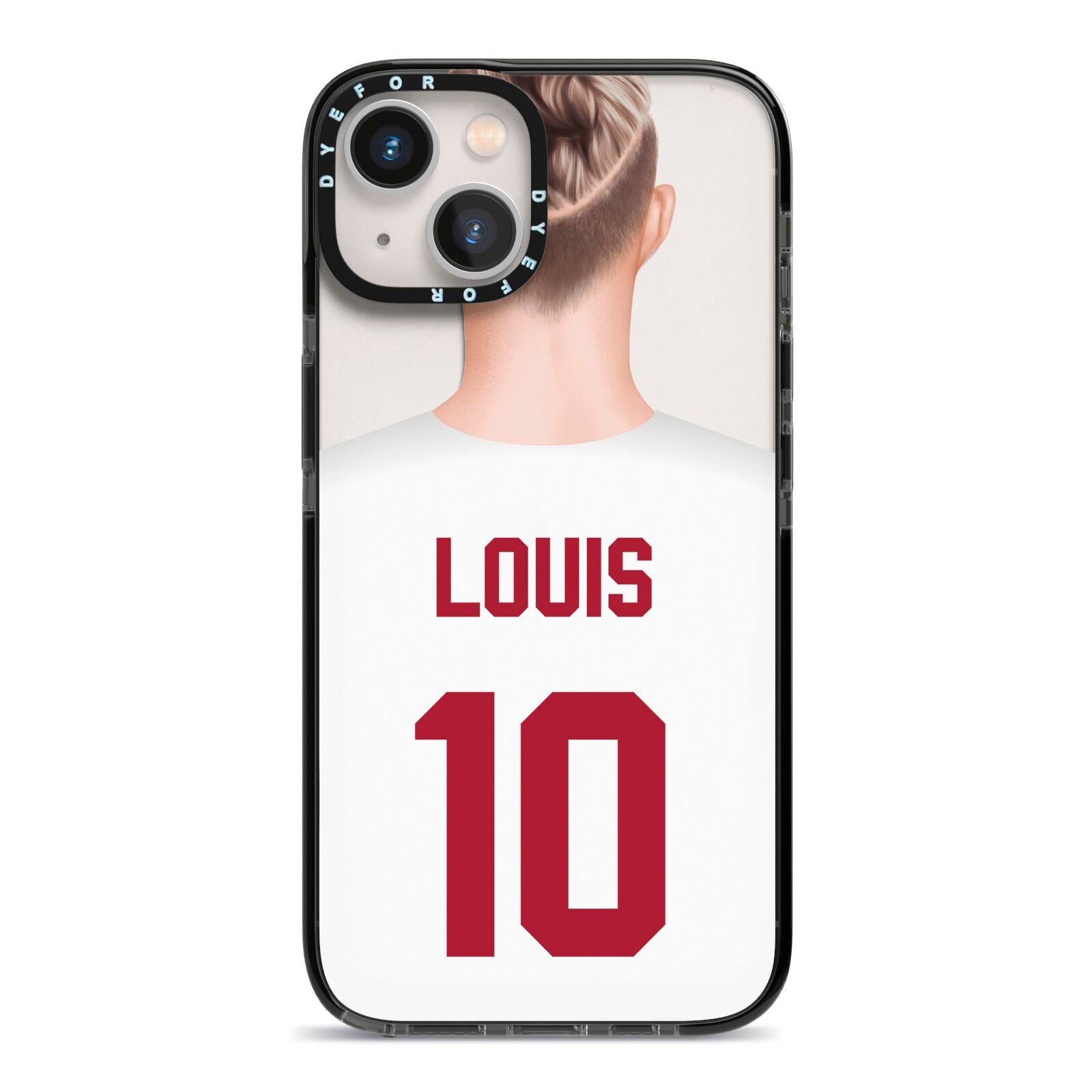 Personalised Football Shirt iPhone 13 Black Impact Case on Silver phone