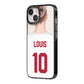 Personalised Football Shirt iPhone 14 Black Impact Case Side Angle on Silver phone