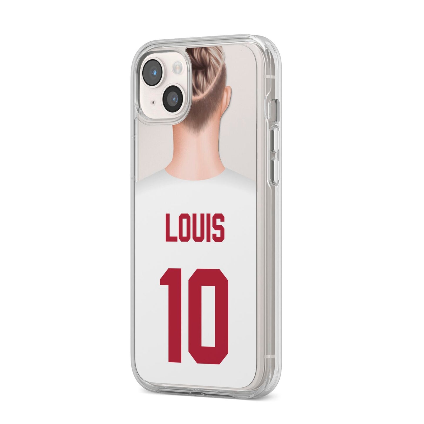 Personalised Football Shirt iPhone 14 Plus Clear Tough Case Starlight Angled Image