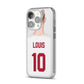 Personalised Football Shirt iPhone 14 Pro Clear Tough Case Silver Angled Image