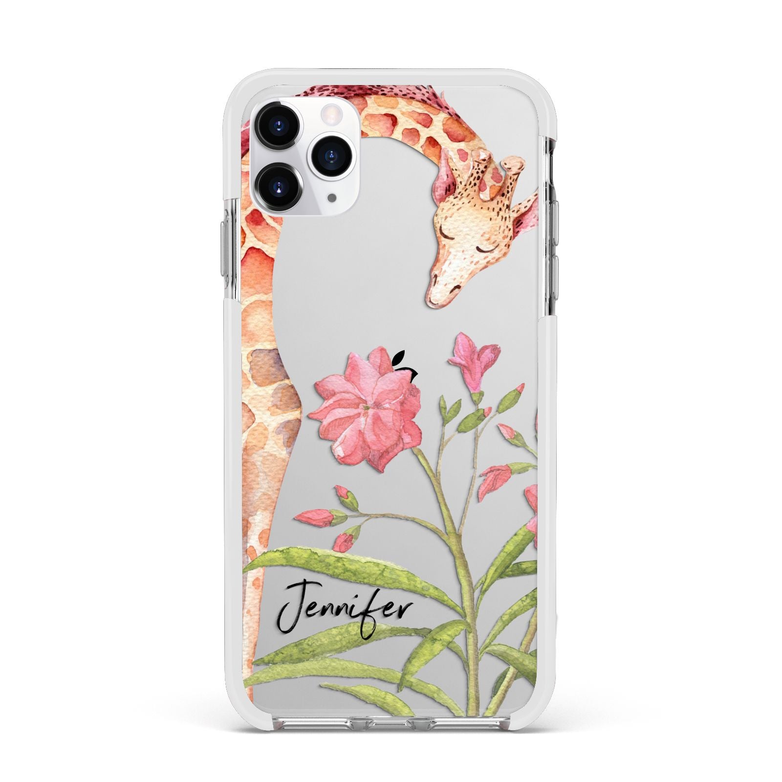 Personalised Giraffe Apple iPhone 11 Pro Max in Silver with White Impact Case