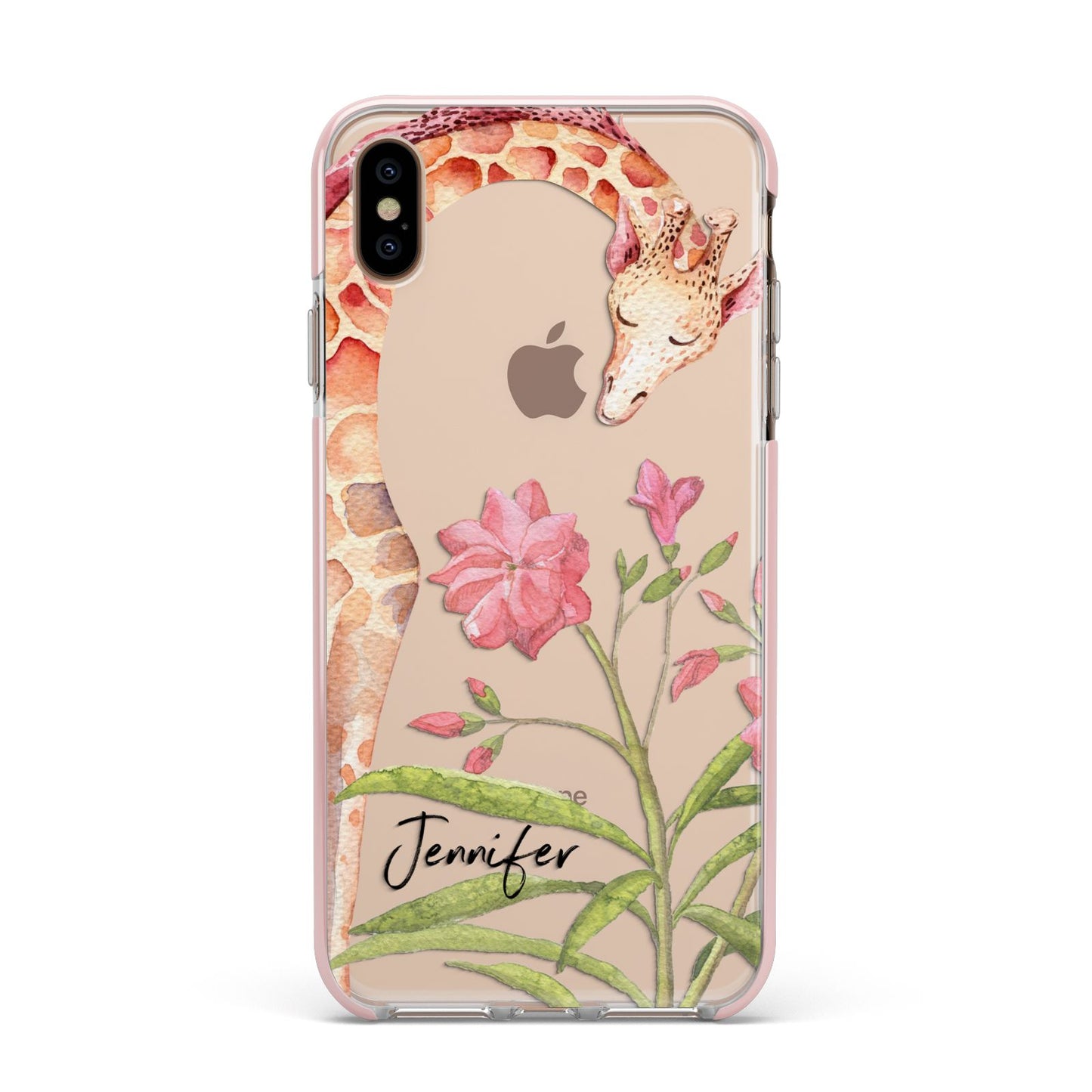Personalised Giraffe Apple iPhone Xs Max Impact Case Pink Edge on Gold Phone