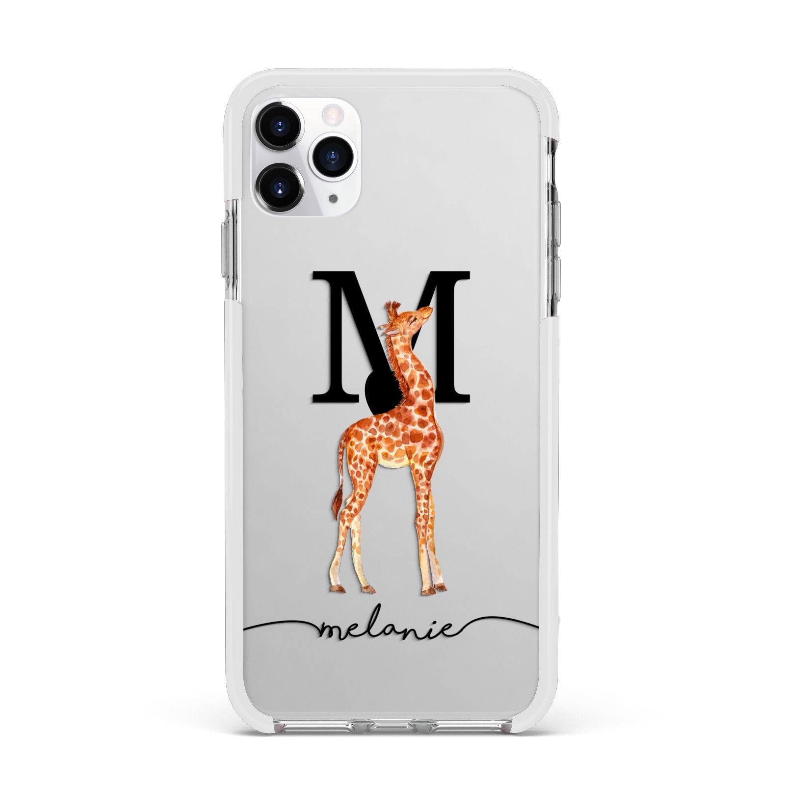 Personalised Giraffe Initial Apple iPhone 11 Pro Max in Silver with White Impact Case