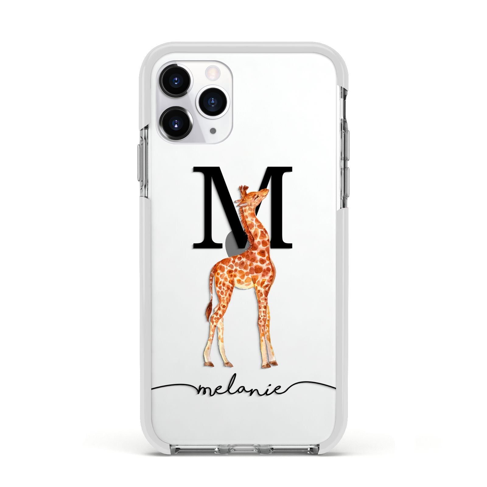Personalised Giraffe Initial Apple iPhone 11 Pro in Silver with White Impact Case