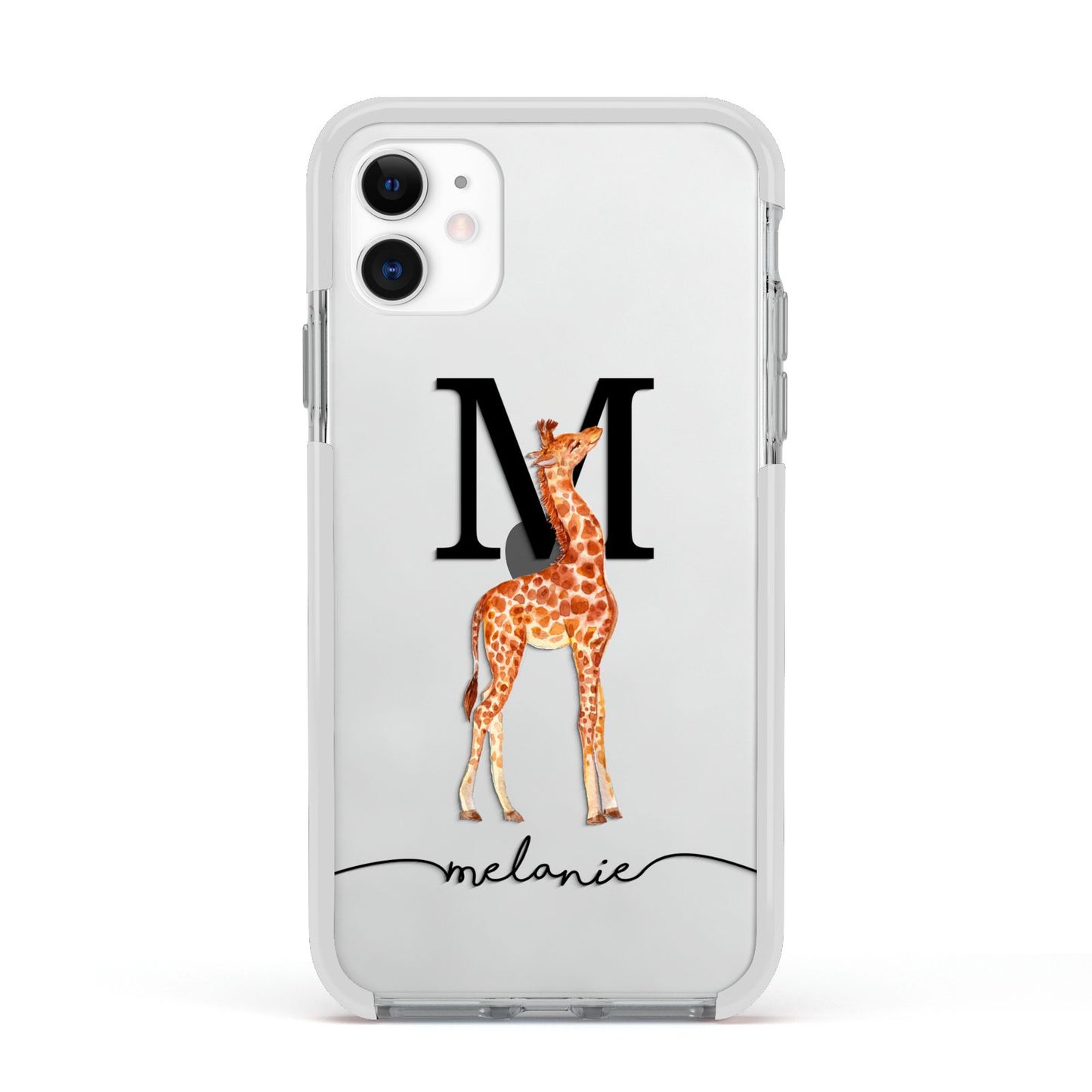 Personalised Giraffe Initial Apple iPhone 11 in White with White Impact Case