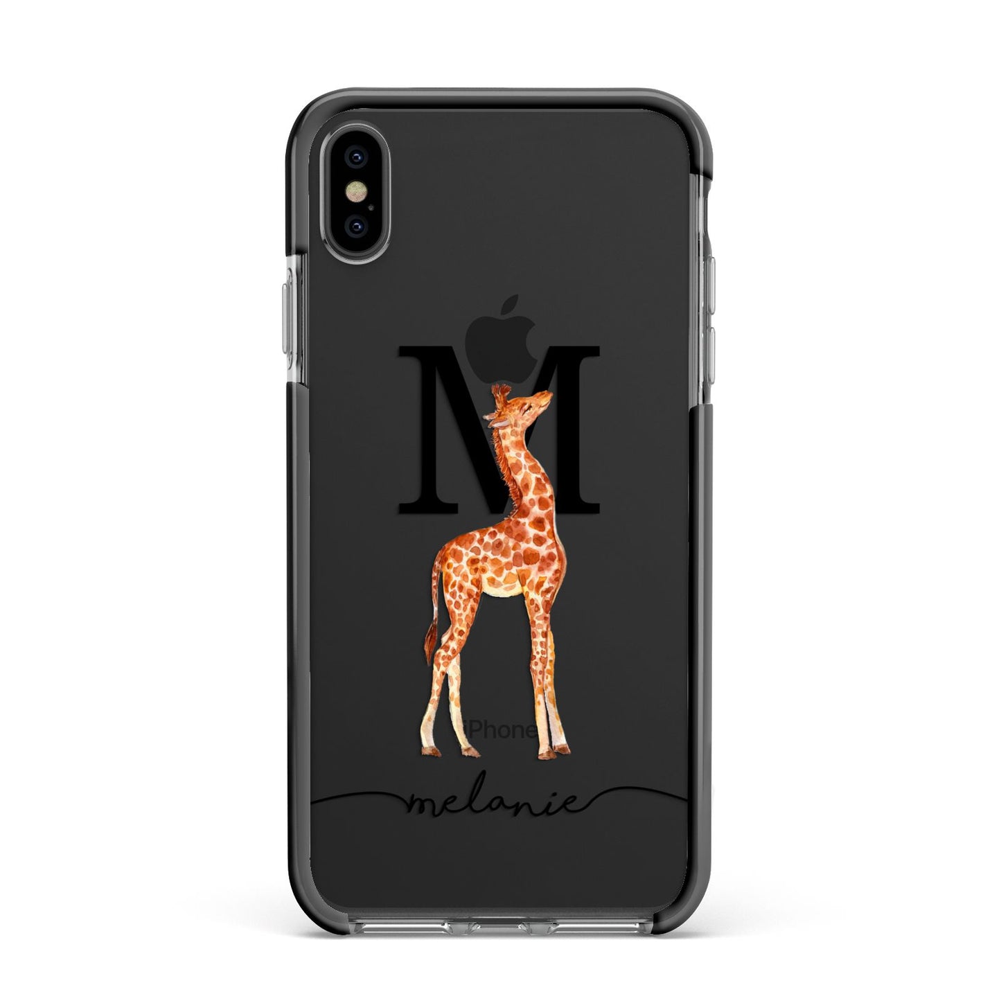 Personalised Giraffe Initial Apple iPhone Xs Max Impact Case Black Edge on Black Phone