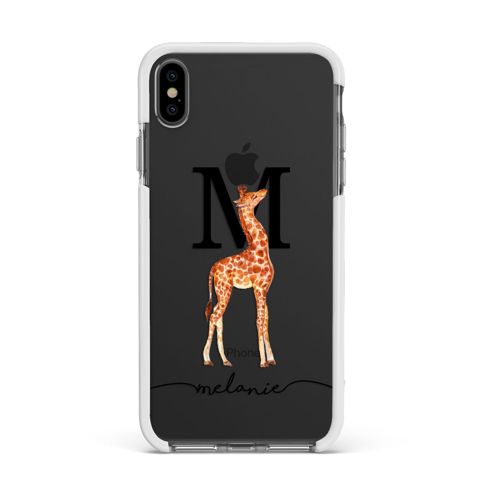 Personalised Giraffe Initial Apple iPhone Xs Max Impact Case White Edge on Black Phone