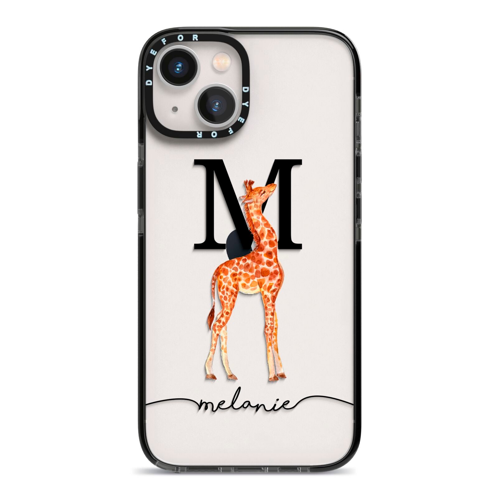 Personalised Giraffe Initial iPhone 13 Black Impact Case on Silver phone