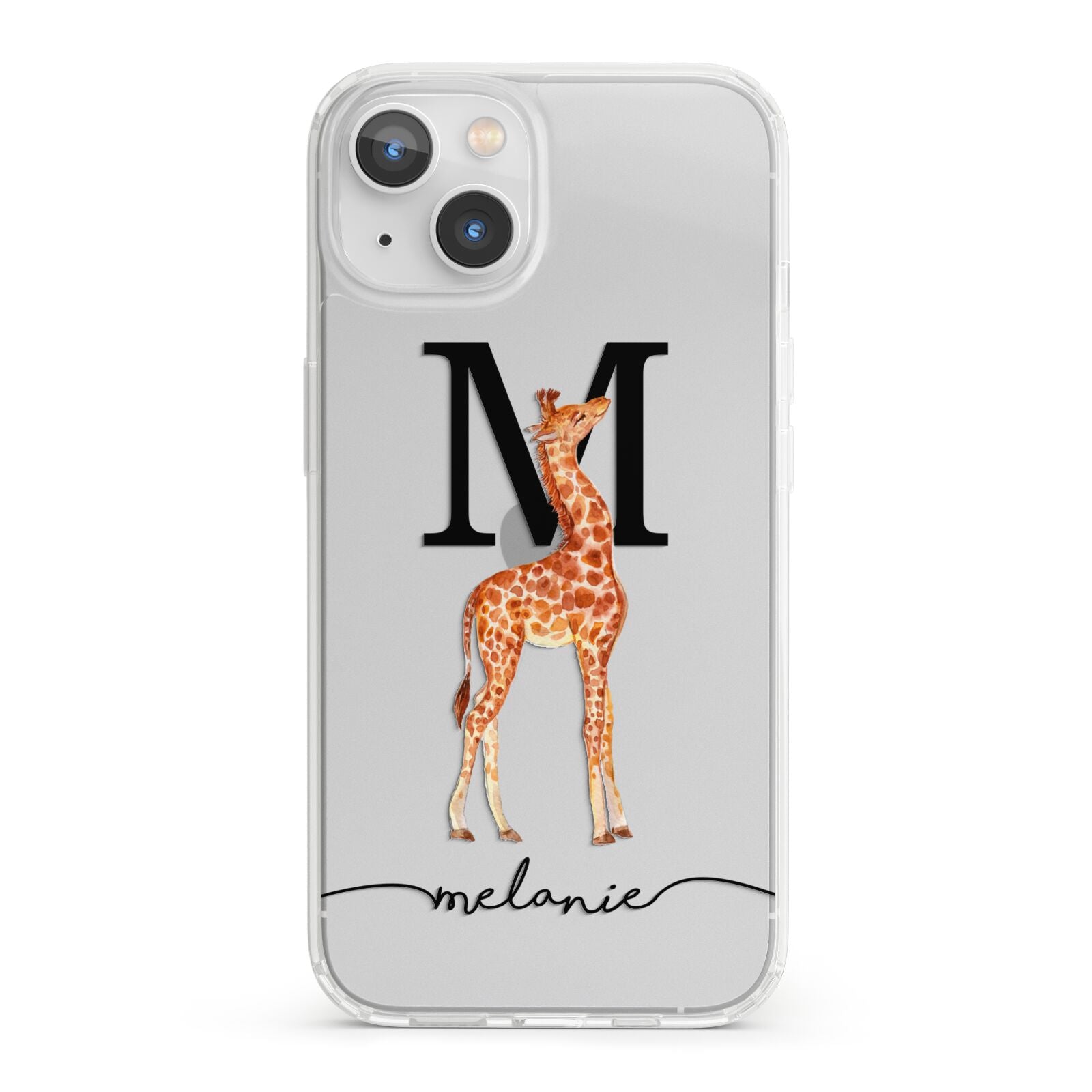 Personalised Giraffe Initial iPhone 13 Clear Bumper Case