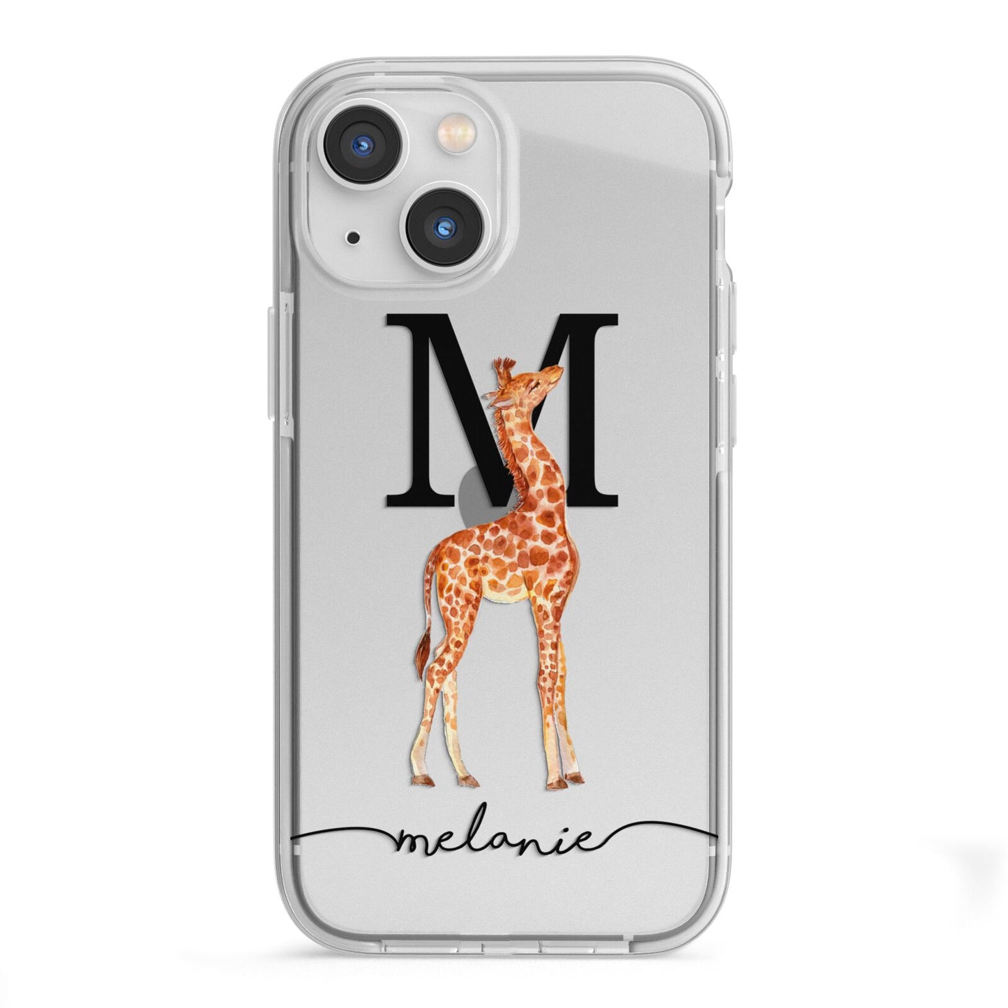 Personalised Giraffe Initial iPhone 13 Mini TPU Impact Case with White Edges
