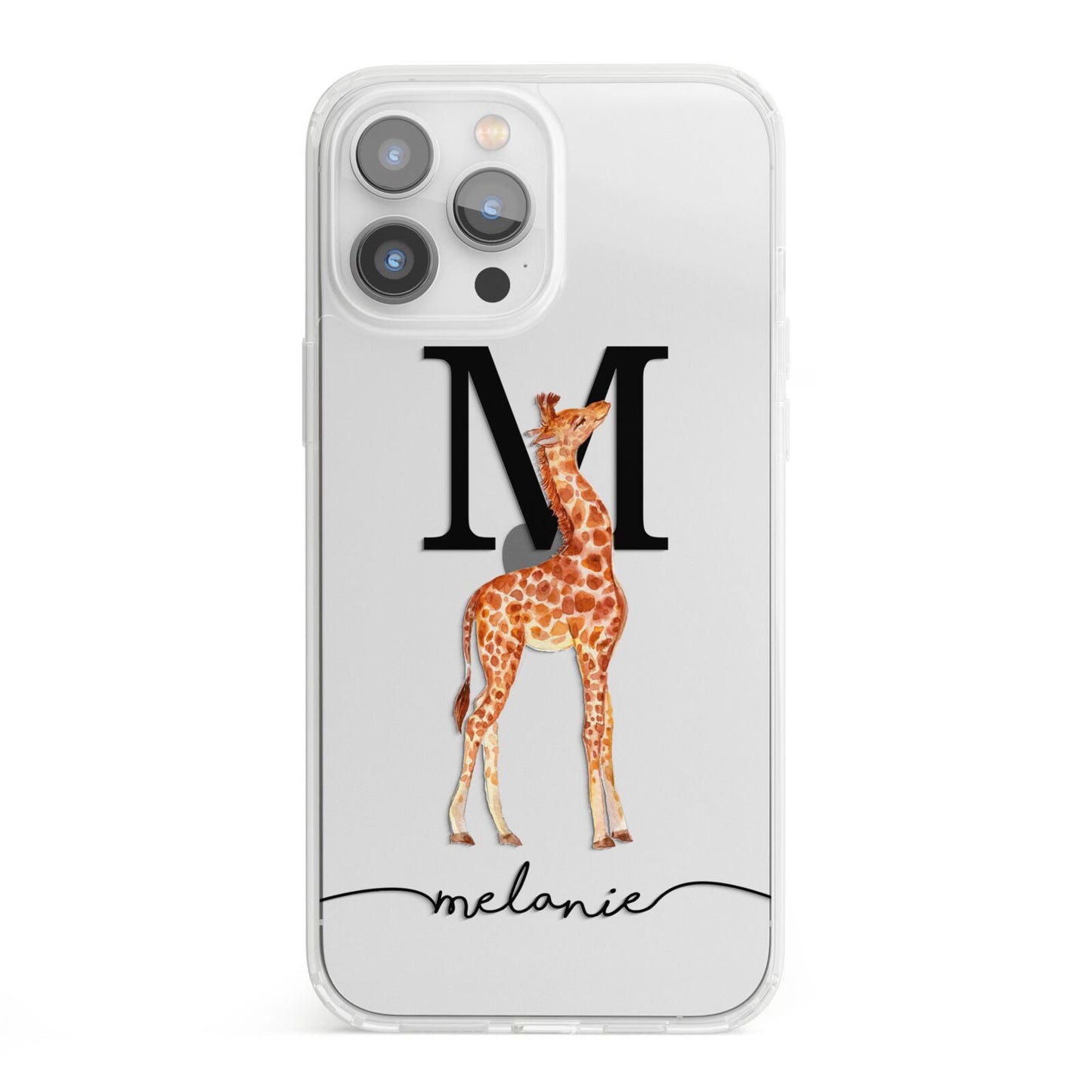 Personalised Giraffe Initial iPhone 13 Pro Max Clear Bumper Case