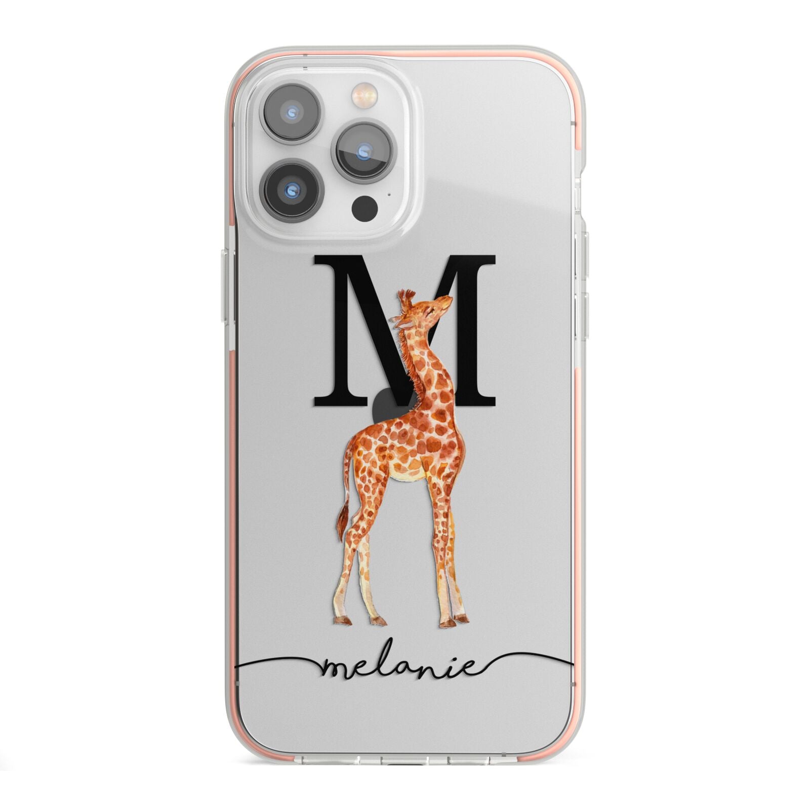 Personalised Giraffe Initial iPhone 13 Pro Max TPU Impact Case with Pink Edges