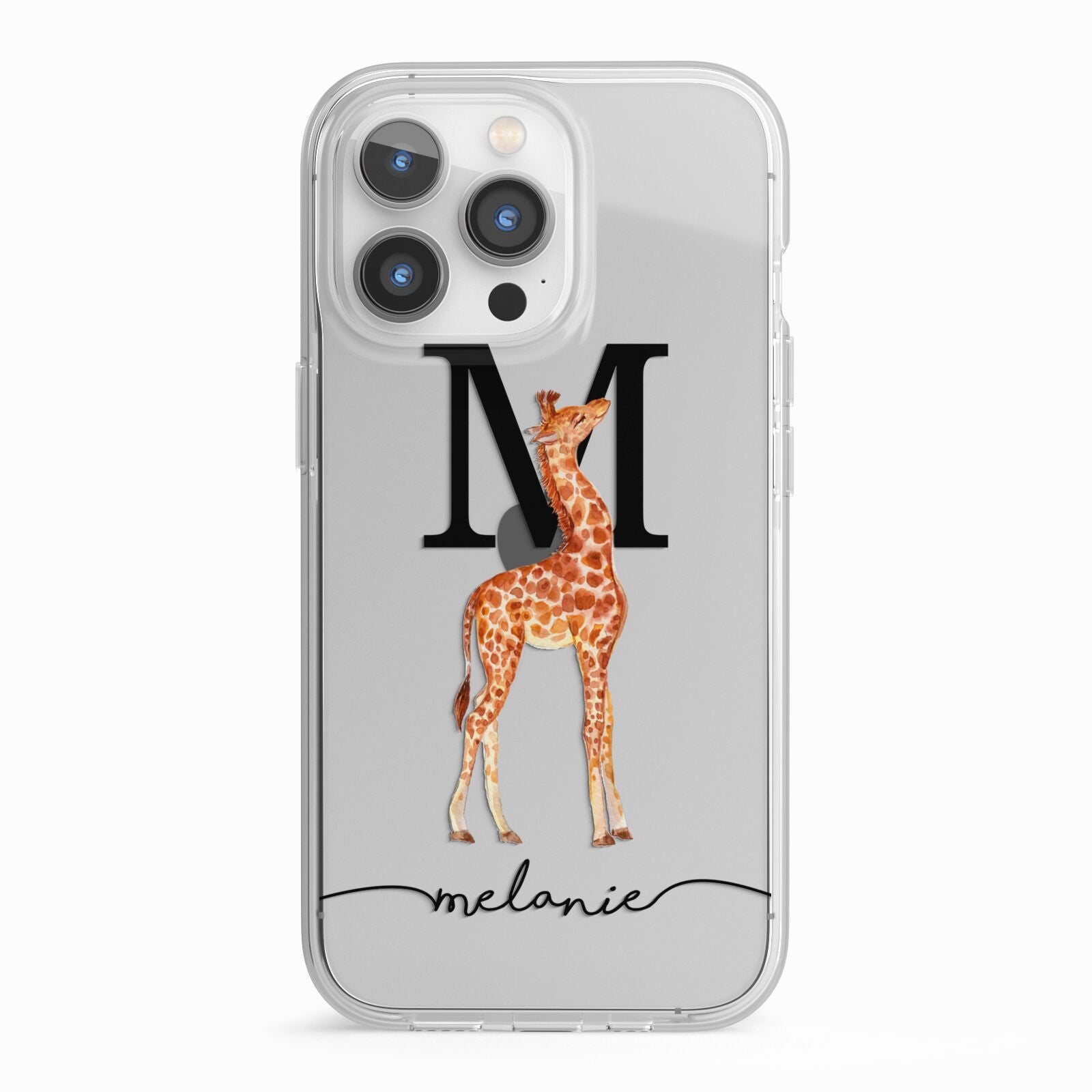 Personalised Giraffe Initial iPhone 13 Pro TPU Impact Case with White Edges