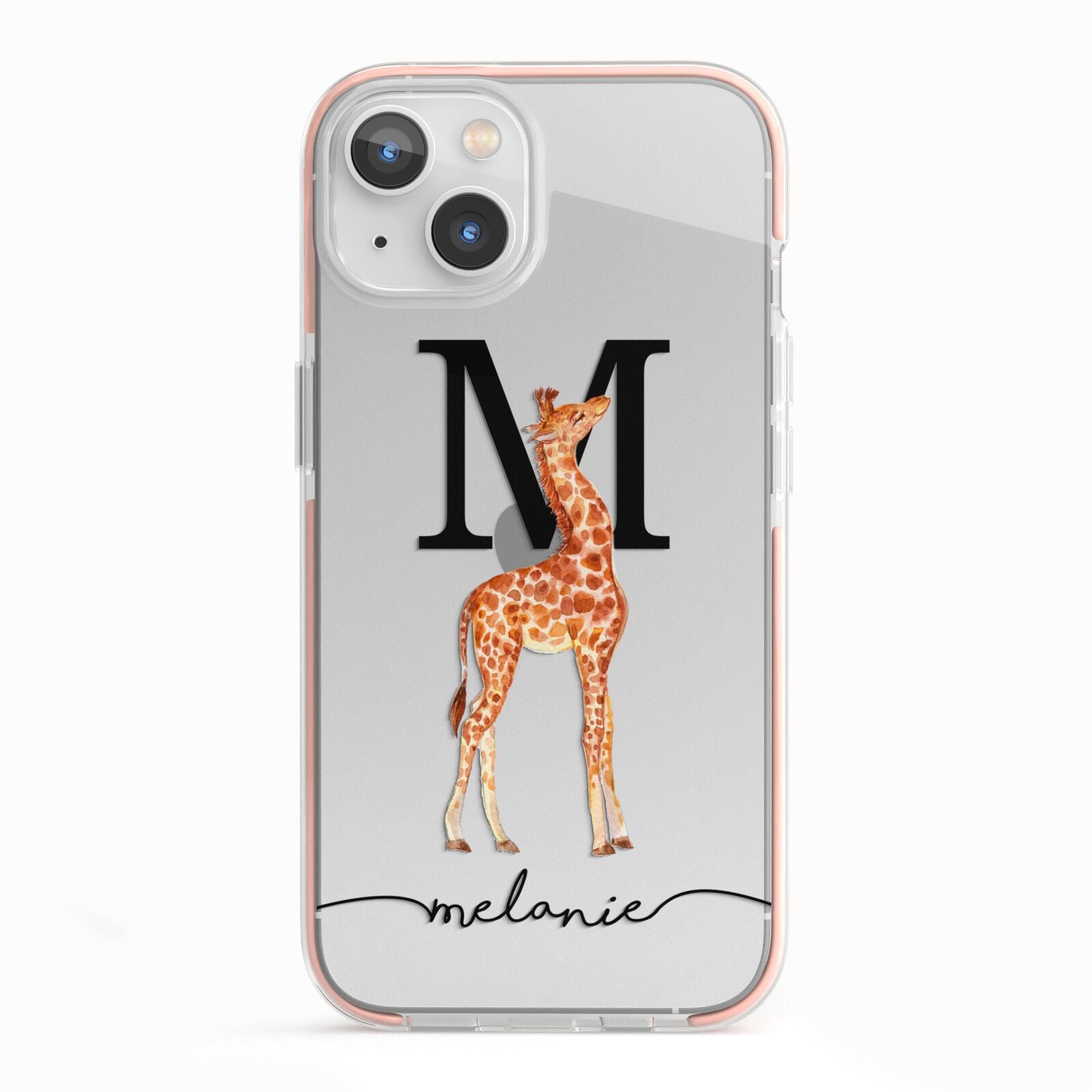 Personalised Giraffe Initial iPhone 13 TPU Impact Case with Pink Edges