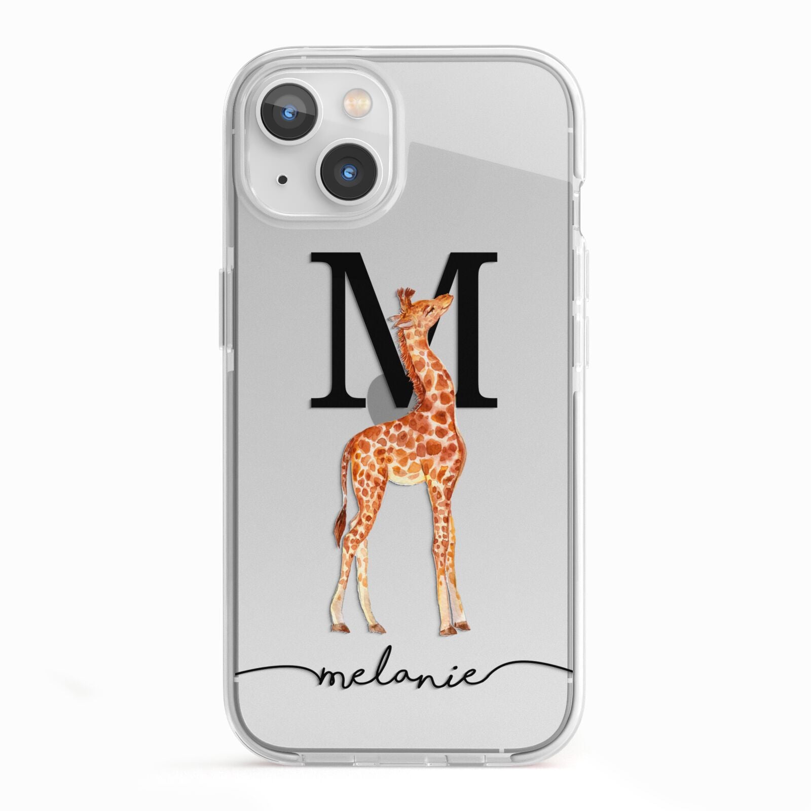 Personalised Giraffe Initial iPhone 13 TPU Impact Case with White Edges