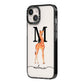 Personalised Giraffe Initial iPhone 14 Black Impact Case Side Angle on Silver phone