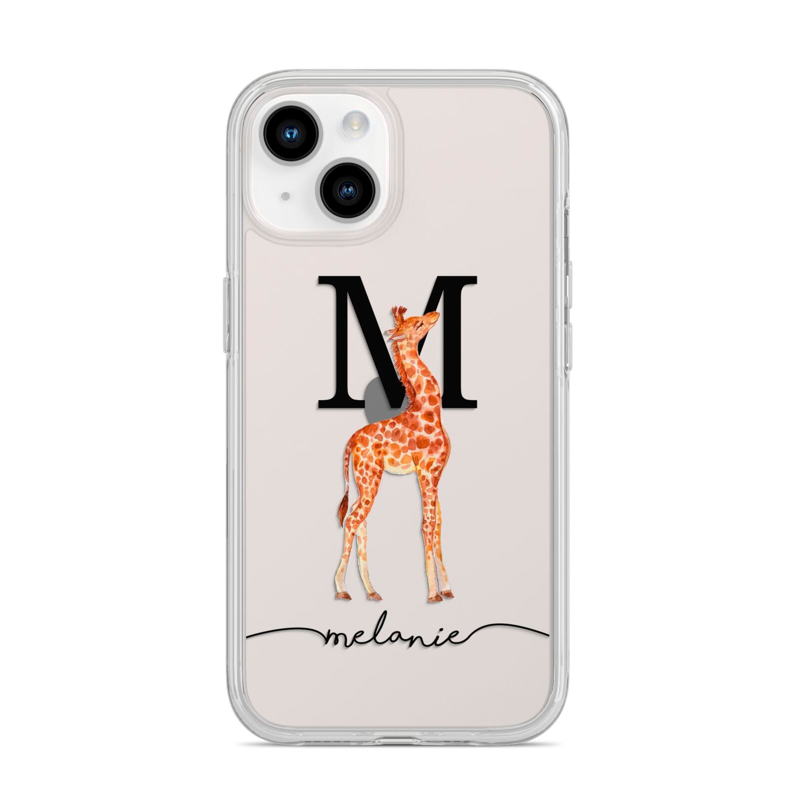 Personalised Giraffe Initial iPhone 14 Clear Tough Case Starlight